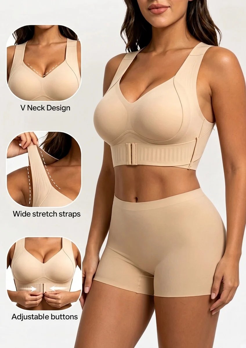 Wireless bra V neckline and adjustable front
