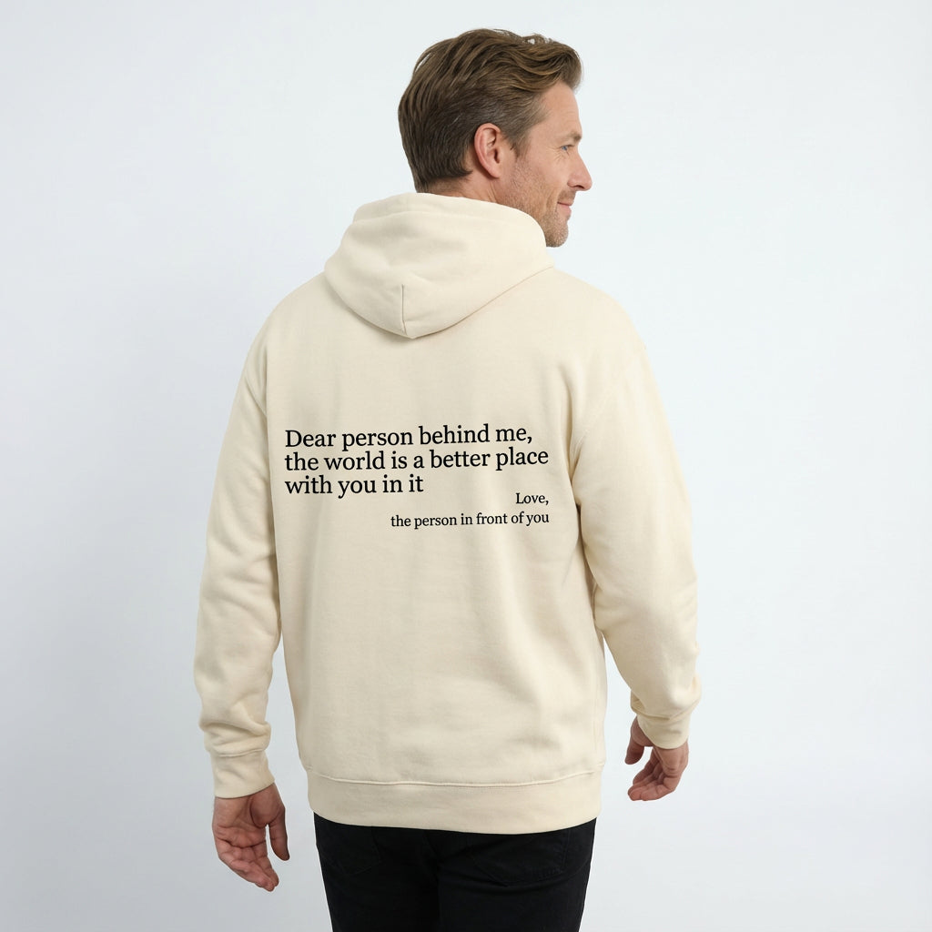 Apricot Dear Person Behind Me kindness hoodie with back message