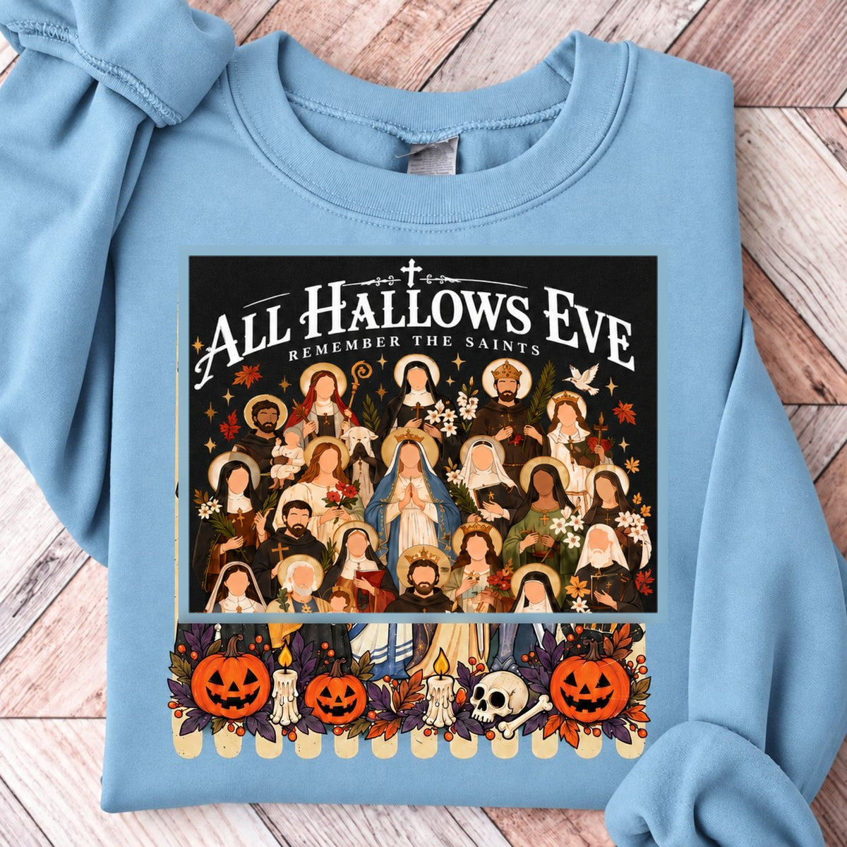 Remember the Saints Gothic All Hallows Eve Sweatshirt - Light Blue