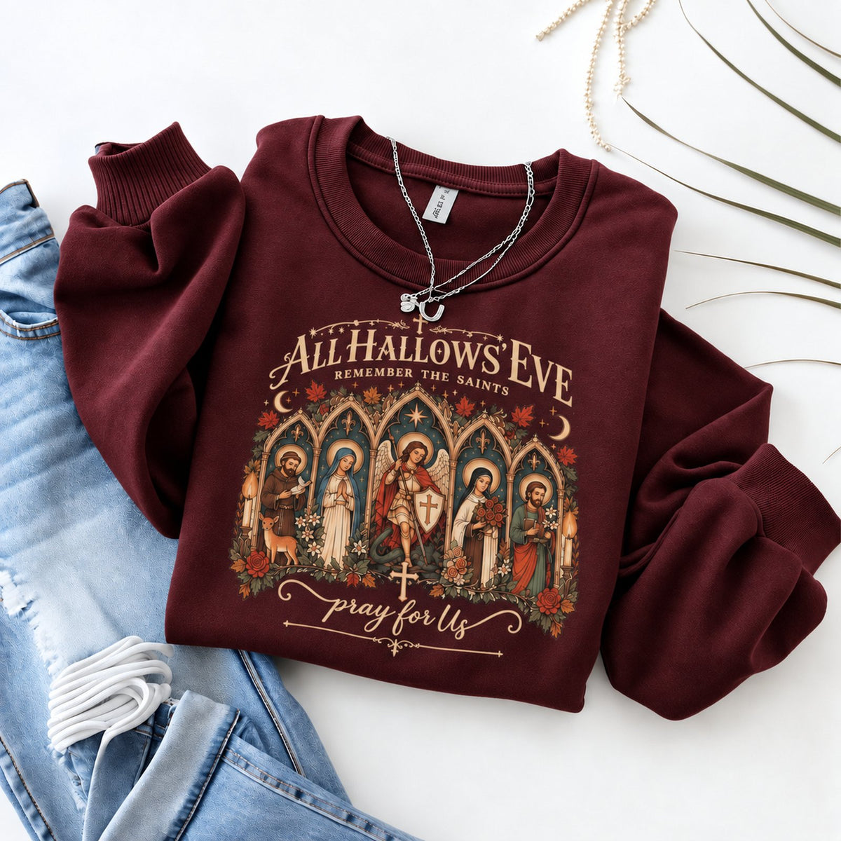 Remember the Saints Gothic All Hallows Eve Sweatshirt - Maroon