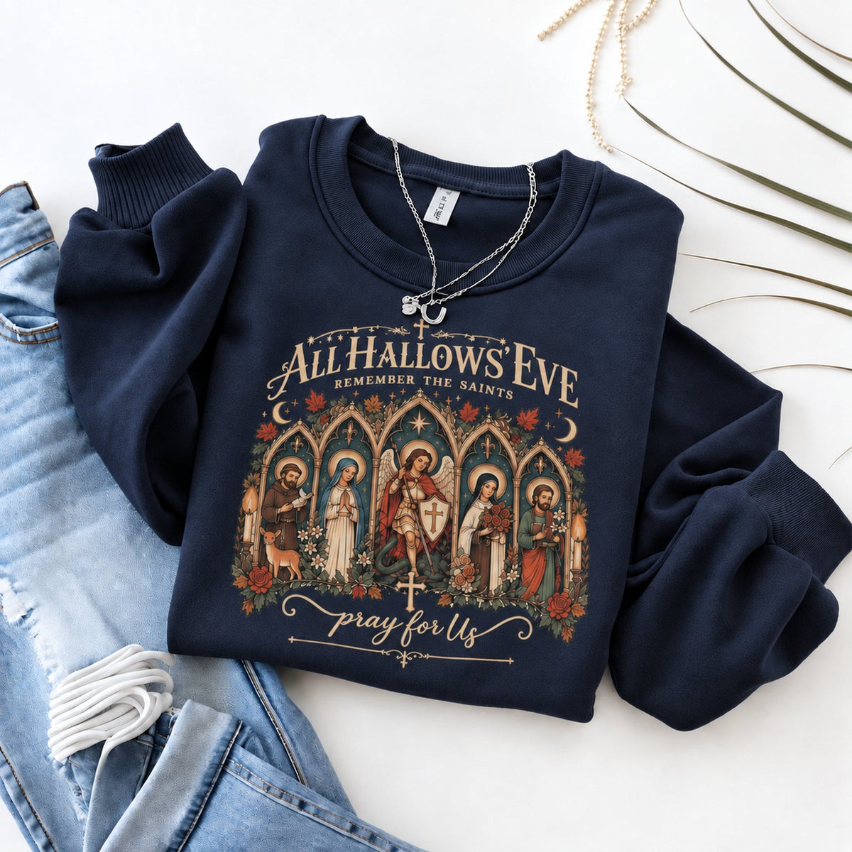 Remember the Saints Gothic All Hallows Eve Sweatshirt - Navy