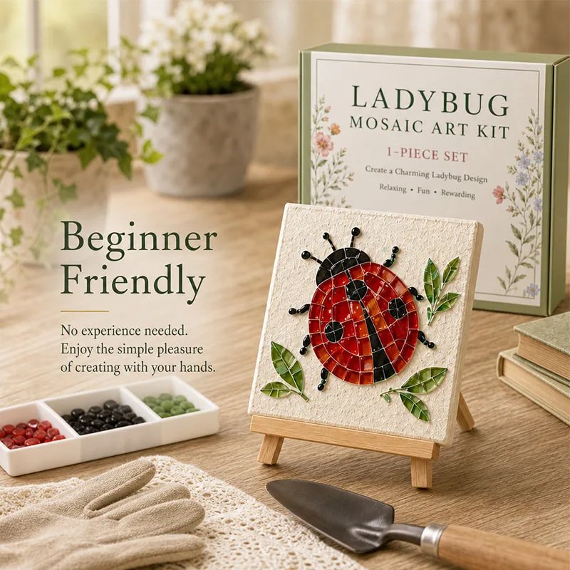 Ladybug sea glass mosaic kit beginner-friendly poster