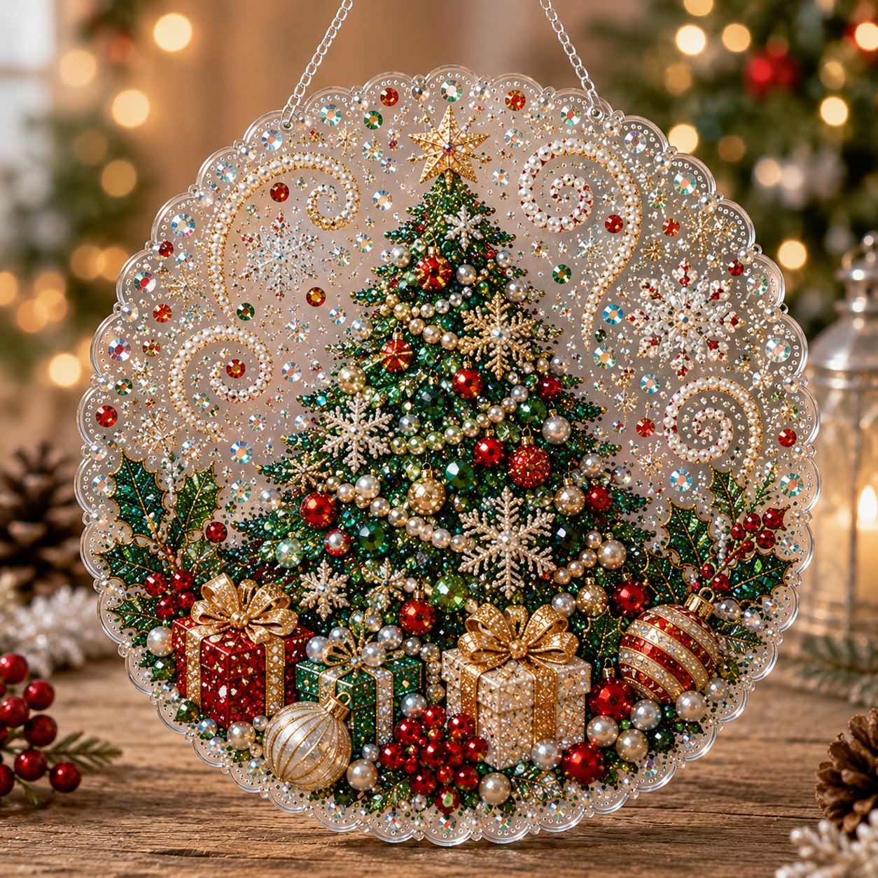 Christmas tree pearl diamond art hanging ornament kit