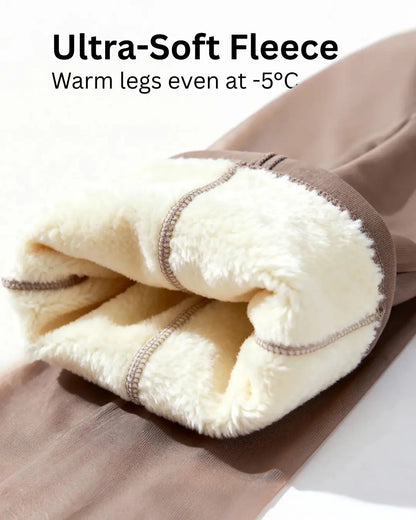 Close-up of thermal leggings fleece lining and interior stitching