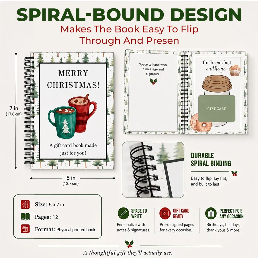 Christmas Gift Card Book spiral binding and 5 x 7 in size
