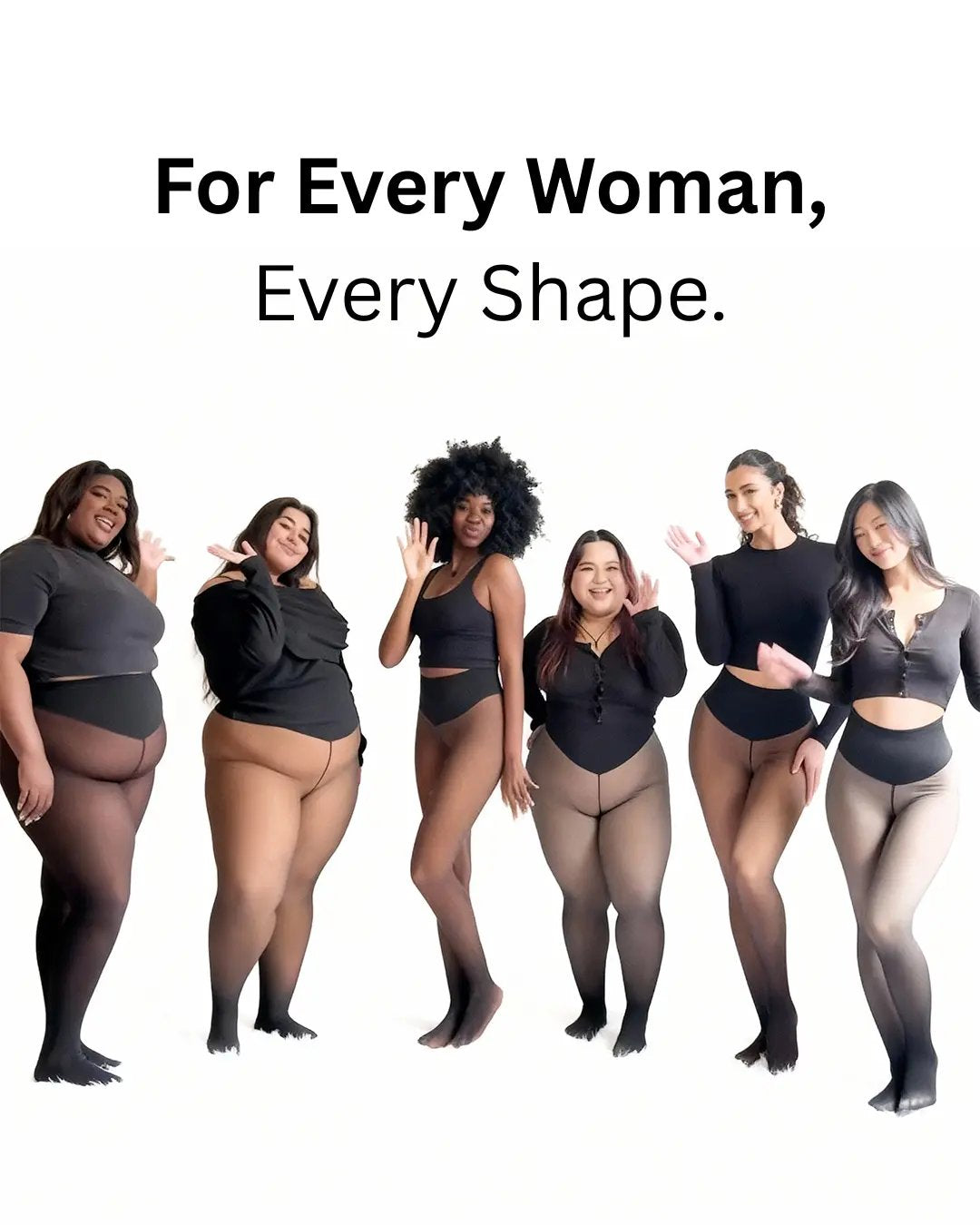 Thermal sculpting leggings shown on models with different skin tones and body shapes