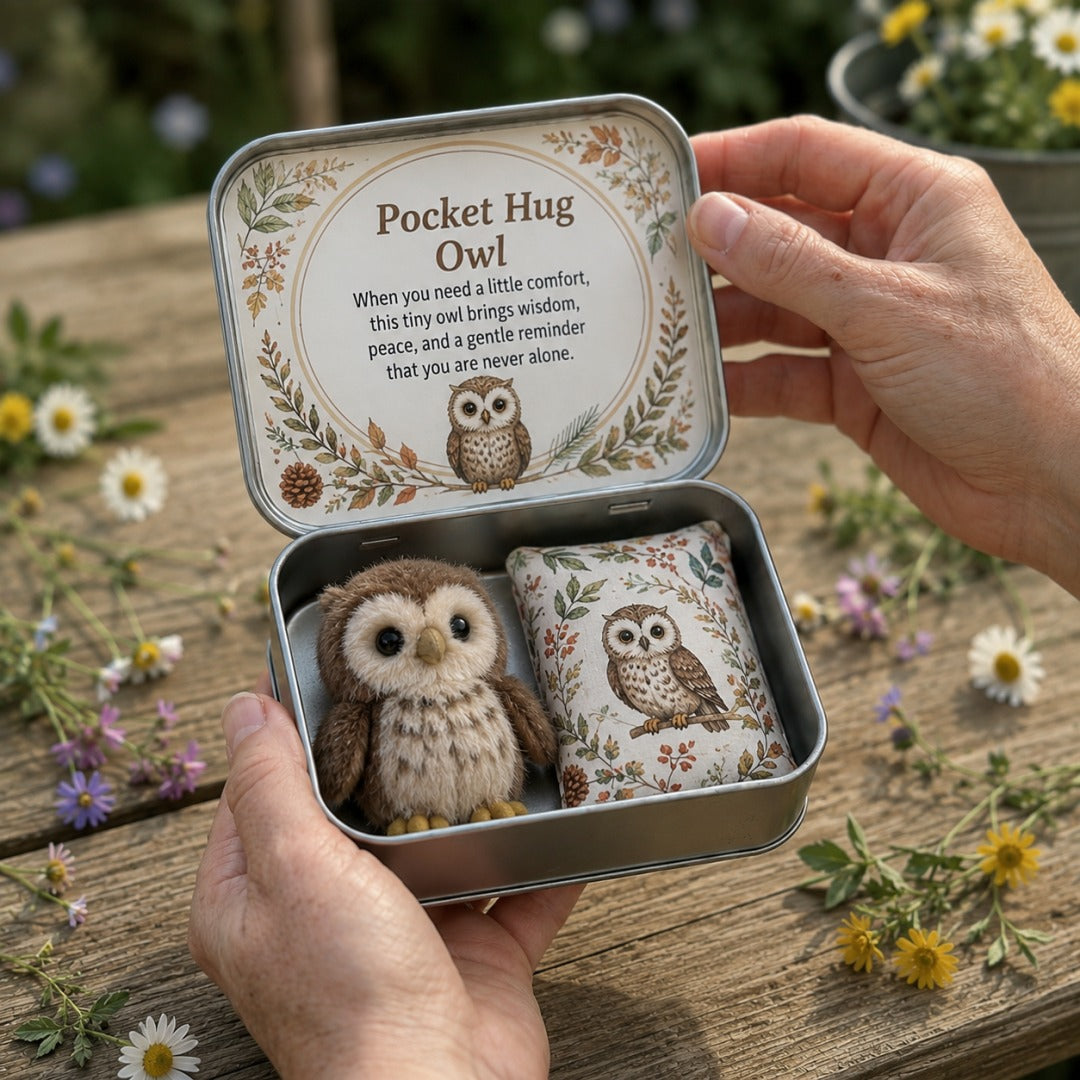 Pocket Hug Plush Keepsake Tin – Owl mini plush in metal tin
