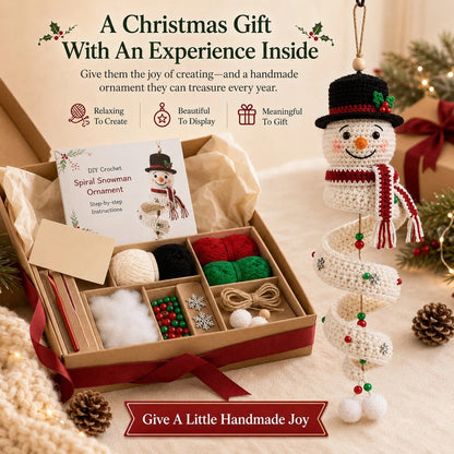 Crochet Christmas ornament DIY kit packaged as a holiday gift box