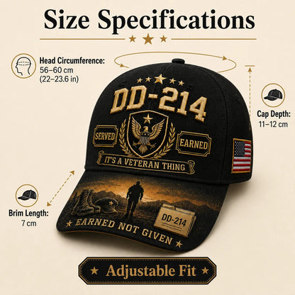 DD-214 veteran cap size specifications — head circumference 56–60cm adjustable fit