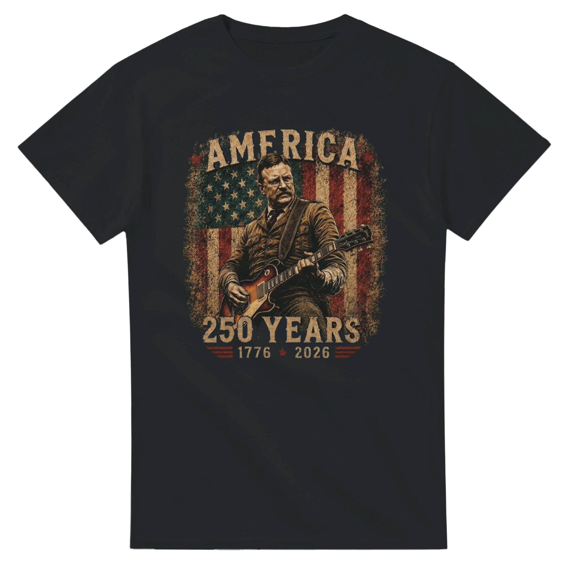 Teddy Roosevelt America 250 patriotic rock t-shirt black