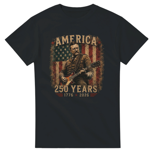 Teddy Roosevelt America 250 patriotic rock t-shirt black