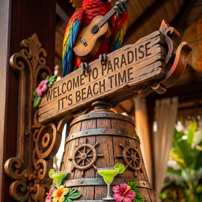 Parrot Head Paradise Wall Bell - Tropical Island Hanging Décor Chime