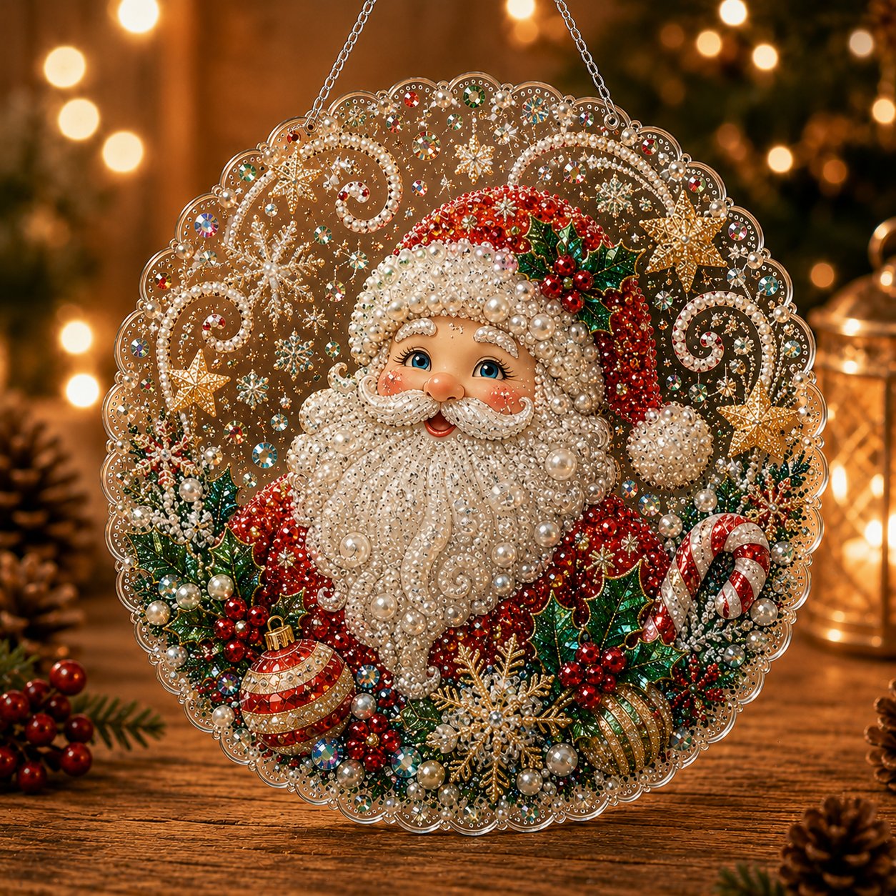 Santa DIY Christmas pearl diamond art hanging ornament