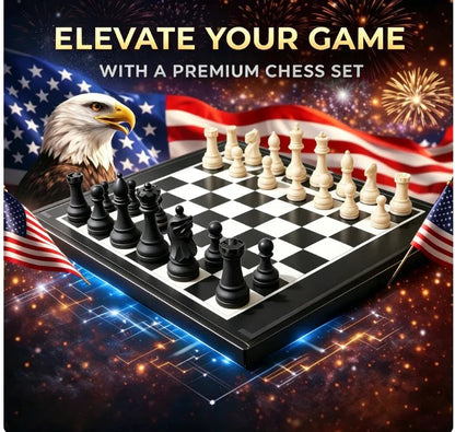 250th Anniversary commemorative chess set poster with American flag and eagle