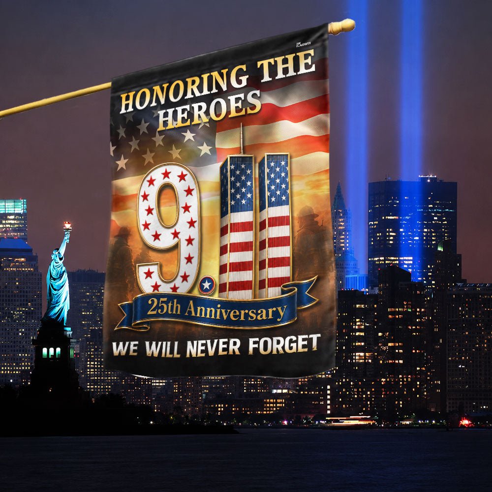 911 Memorial NYC skyline with Twin Towers tribute lights honoring the heroes