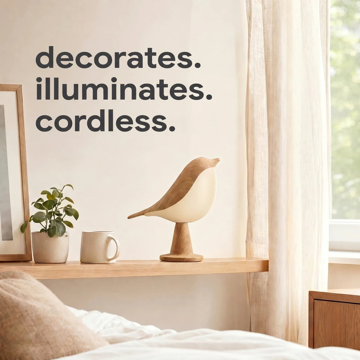 Cordless bird night light displayed on a windowsill