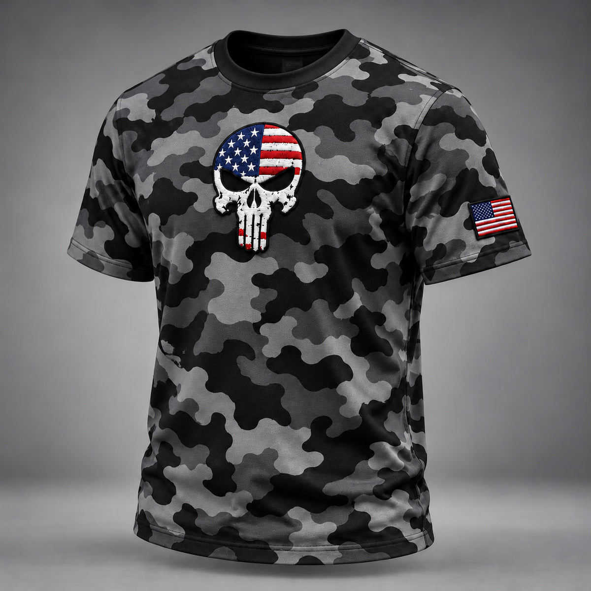Men’s American Flag Skull Camo T-Shirt