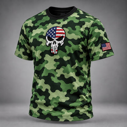 Men’s American Flag Skull Camo T-Shirt