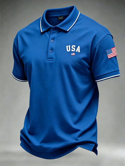 Blue USA 250th anniversary independence day men's polo shirt
