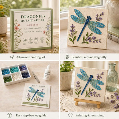 Dragonfly sea glass mosaic art kit contents overview