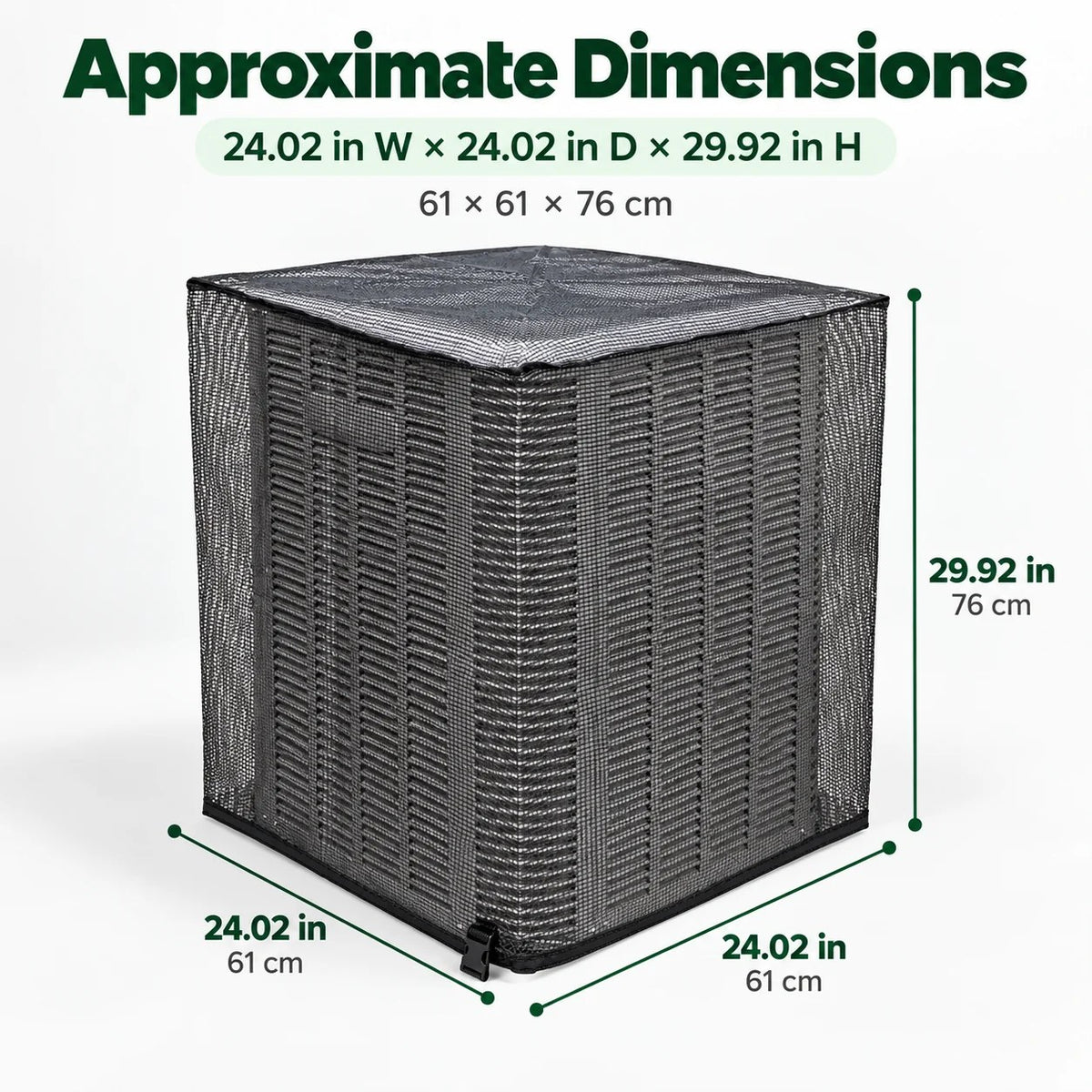 Outdoor AC Mesh Cover for Off-Season Leaf Protecti size chart