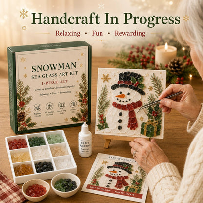 Hands placing sea glass pieces with tweezers during relaxing Christmas craft