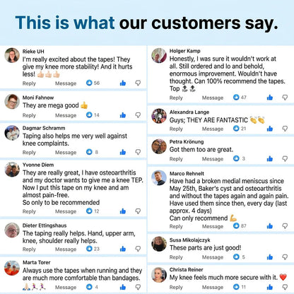 Social proof — customer reviews of pre-cut knee tape