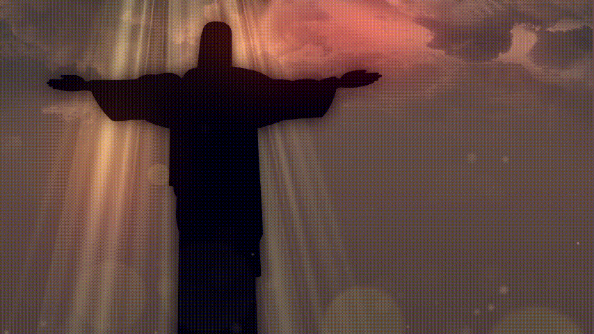 Christ the Redeemer silhouette with sunrise light representing faith and hope