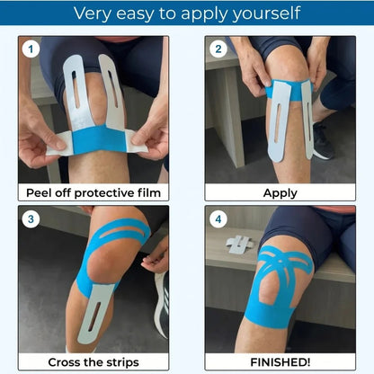 Step-by-step application guide for pre-cut knee tape