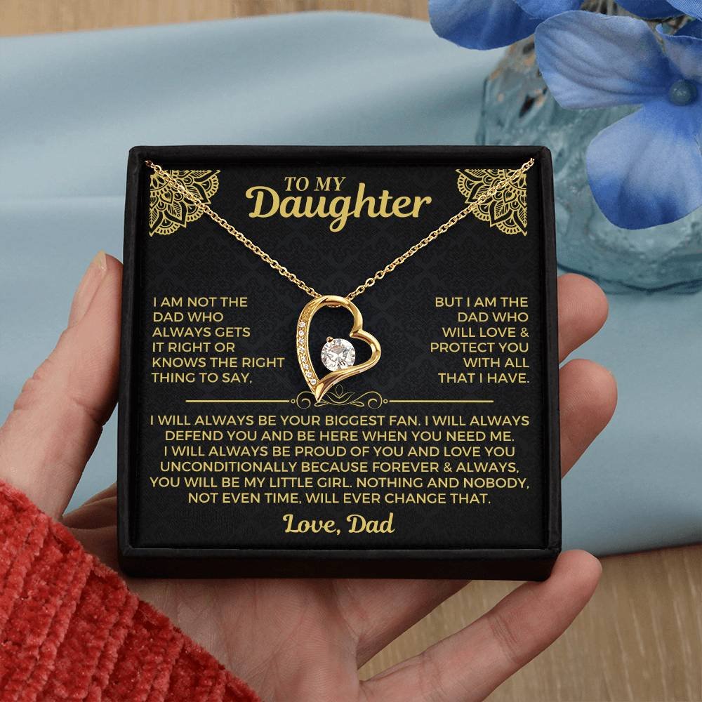 Daughter heart necklace and loving Dad message card in a two toned gift box