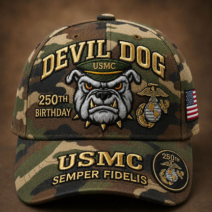 Devil Dog USMC 250th Birthday Cap - Semper Fidelis Embroidered Hat
