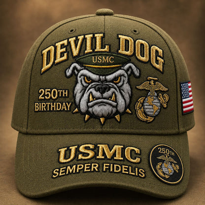 Devil Dog USMC 250th Birthday Cap - Semper Fidelis Embroidered Hat