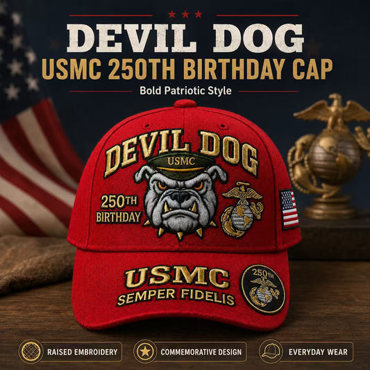Devil Dog USMC 250th Birthday Cap - Semper Fidelis Embroidered Hat