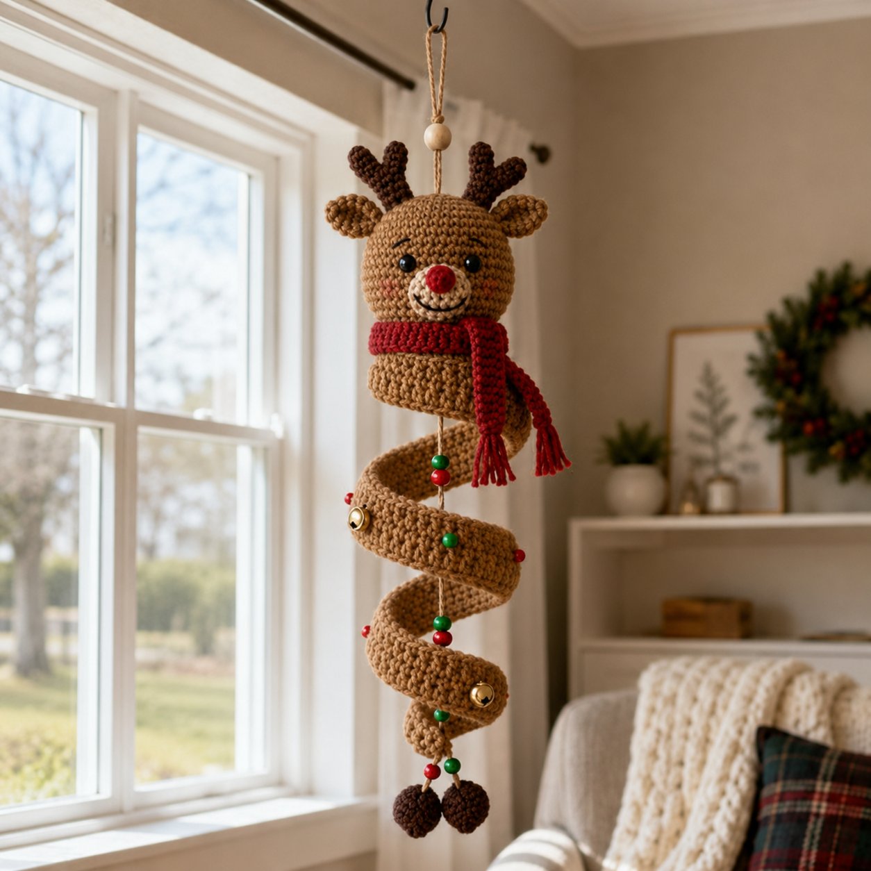 Nine festive crochet spiral ornament styles