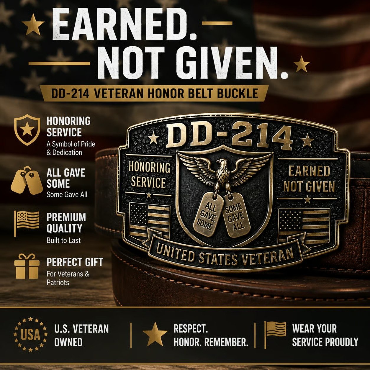 DD-214 Veteran Honor Belt Buckle Earned Not Given feature poster
