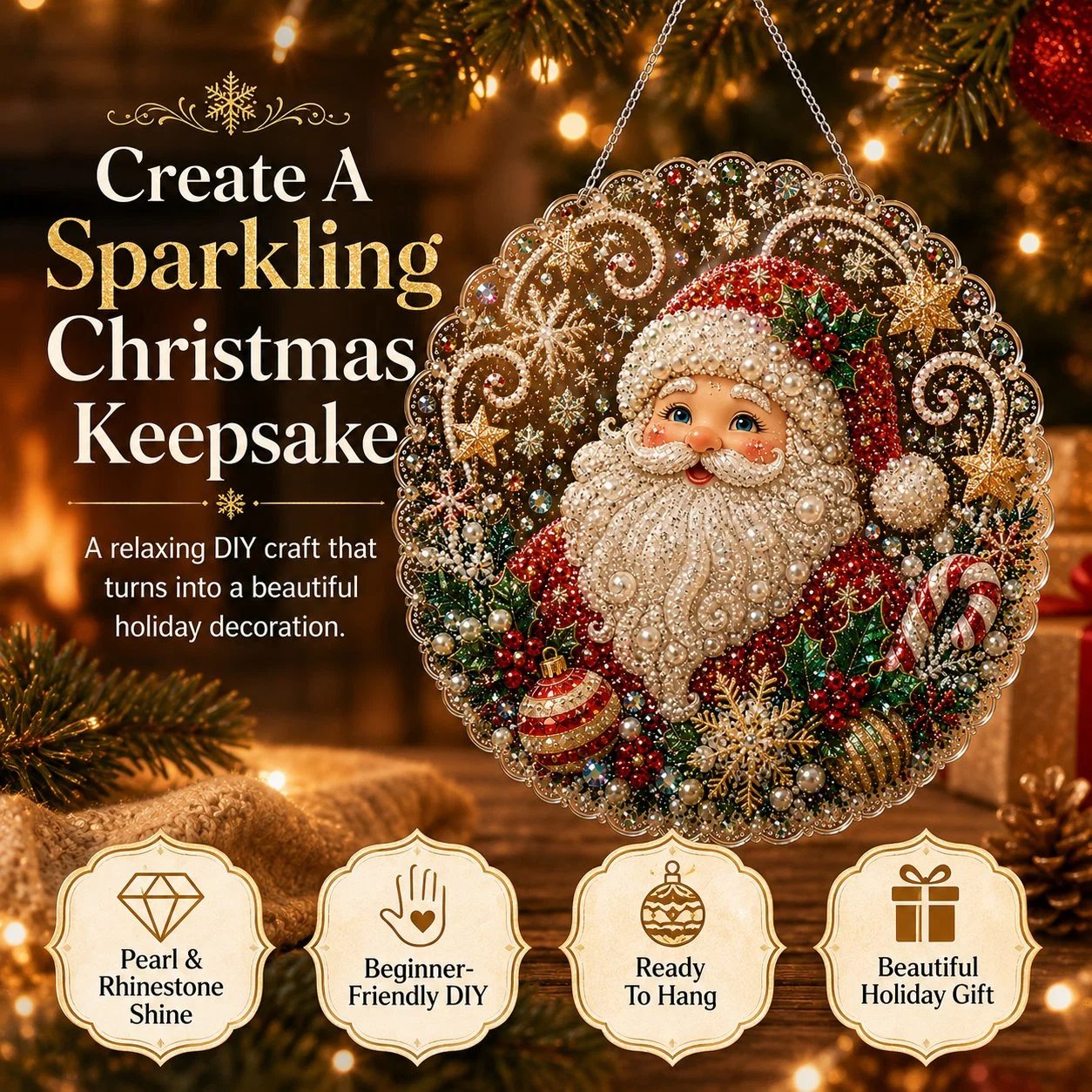 Sparkling Christmas keepsake DIY pearl diamond art ornament hero