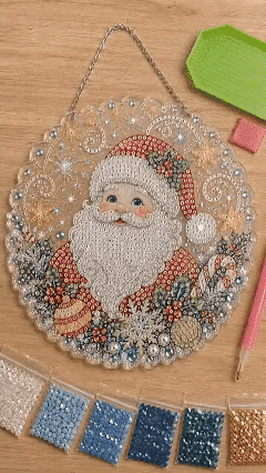 DIY pearl diamond art assembly demo pressing beads onto marked ornament board
