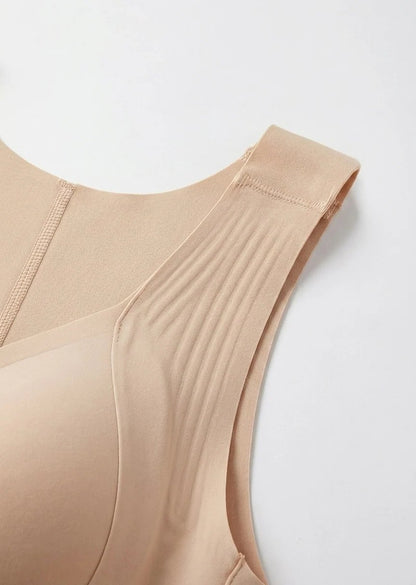 Wireless bra wide shoulder strap stitching close-up