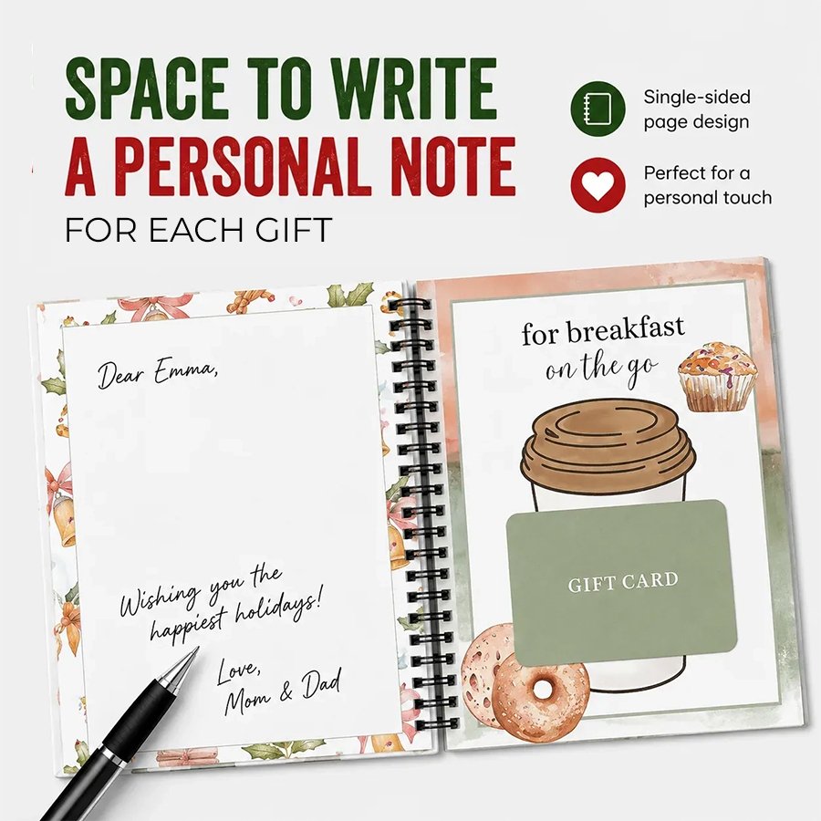 Christmas Gift Card Book personal note space beside a gift card page