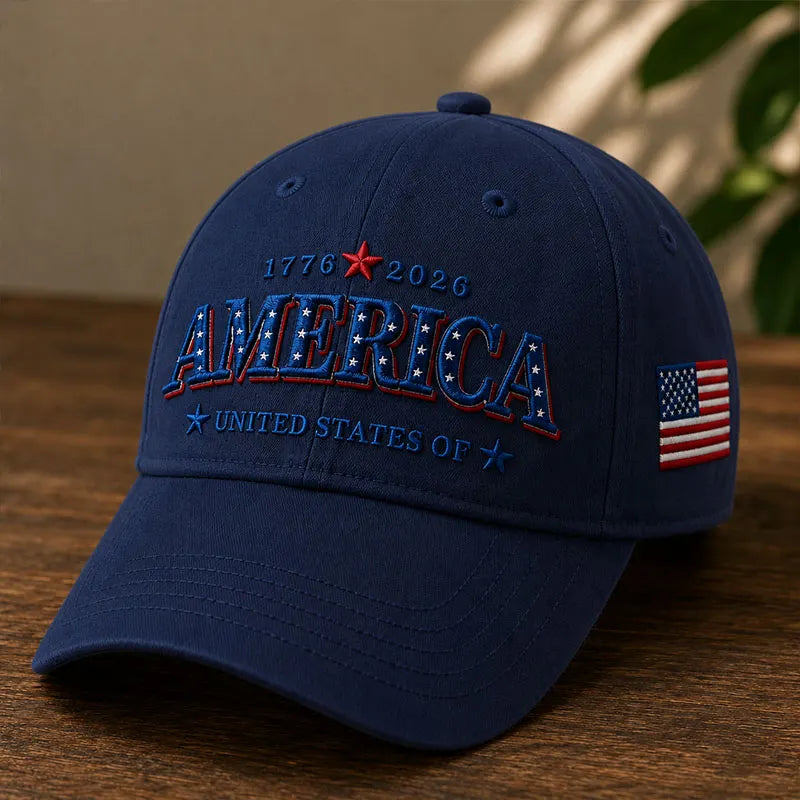 Blue America 1776-2026 patriotic 250th anniversary baseball cap with 3D embroidered AMERICA