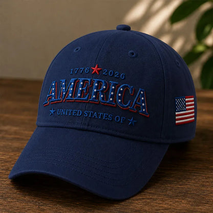 Blue America 1776-2026 patriotic 250th anniversary baseball cap with 3D embroidered AMERICA
