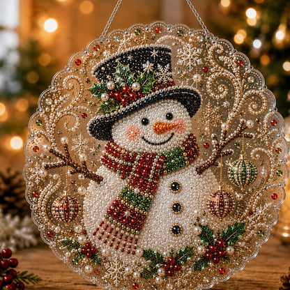 Snowman pearl diamond art hanging ornament with metal chain