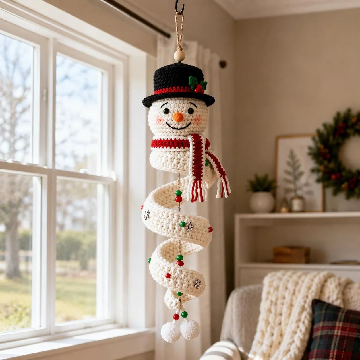 Crochet snowman spiral Christmas ornament DIY kit