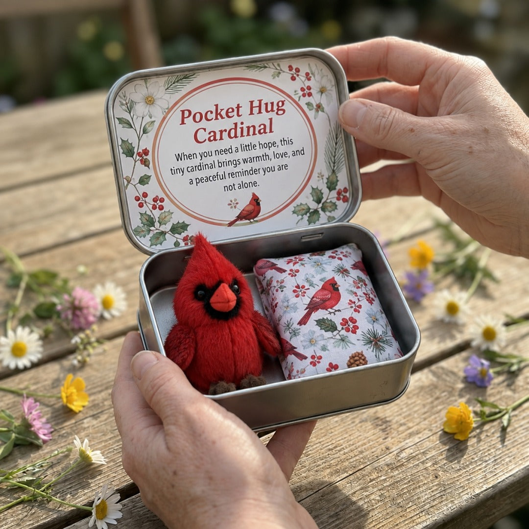 Pocket Hug Plush Keepsake Tin – Cardinal red bird plush