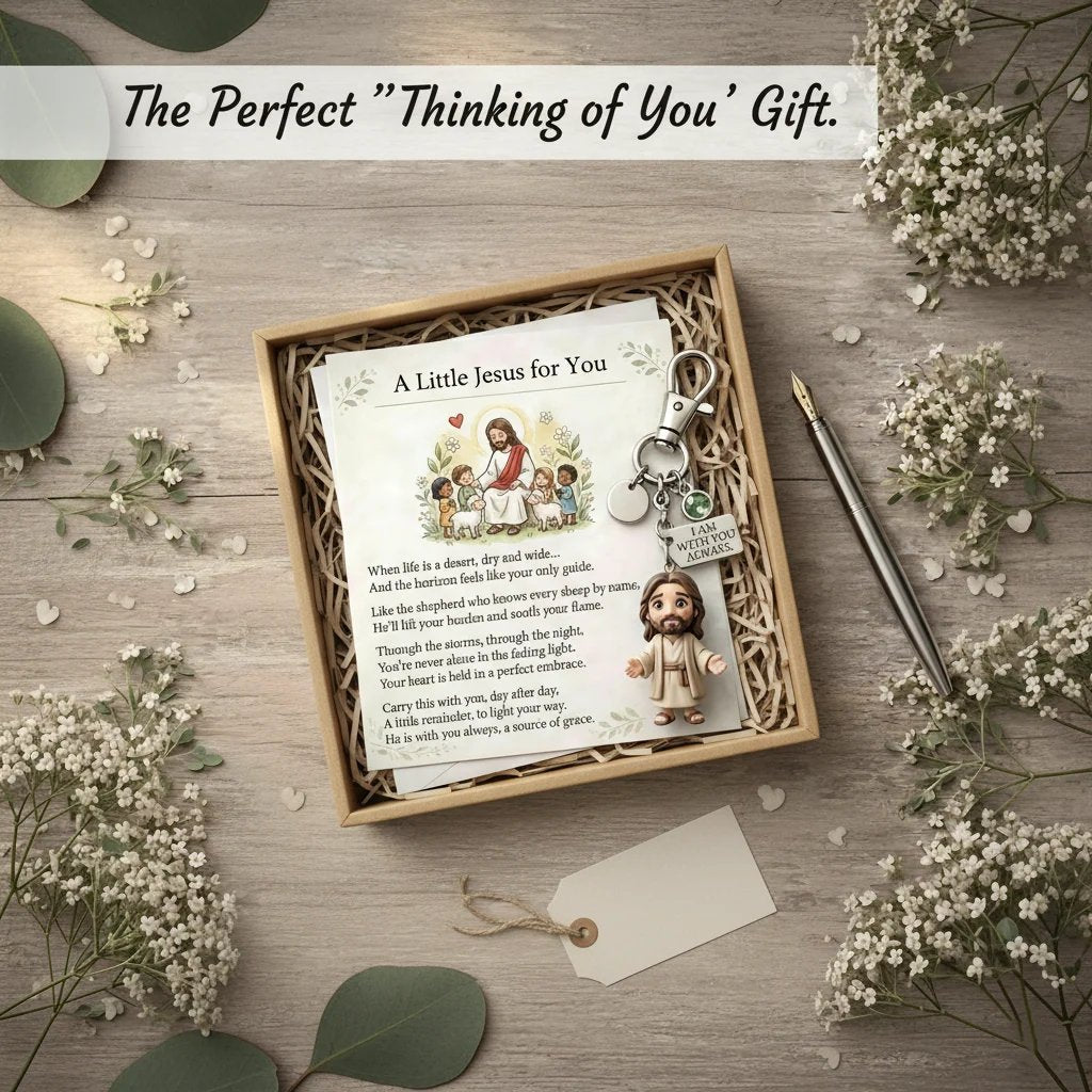 The Perfect Thinking of You Gift boxed presentation for Little Jesus keychain