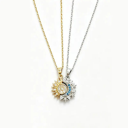 Sun and moon magnetic necklace set with joined celestial pendants