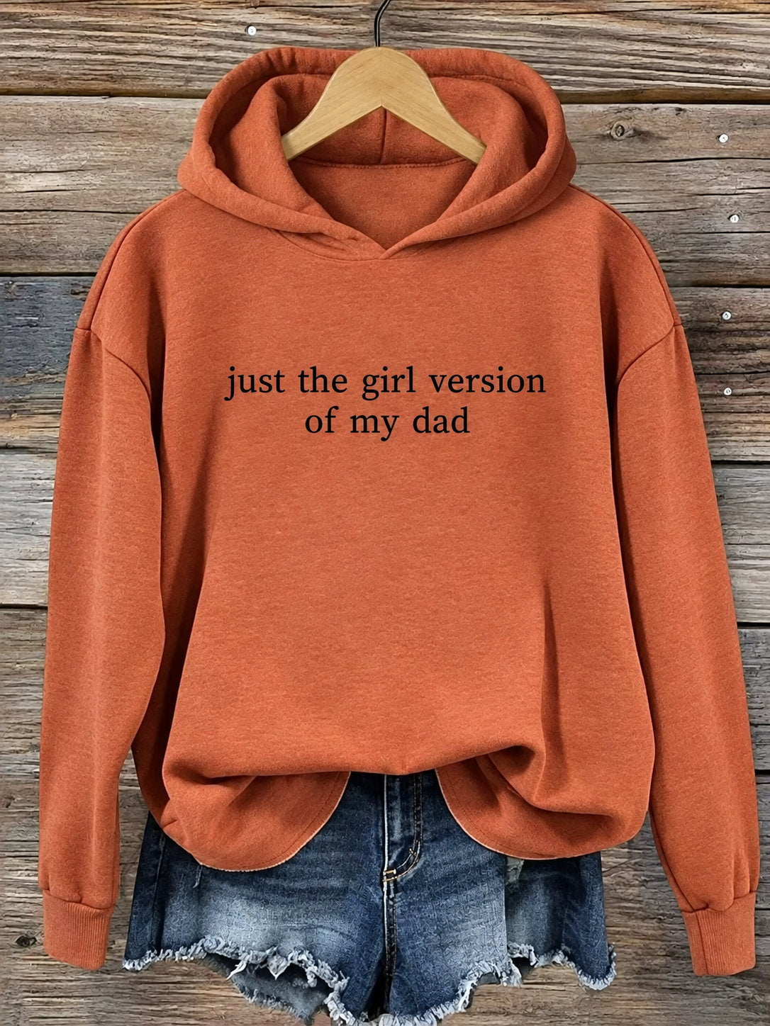 Orange dad-daughter slogan graphic hoodie with chest lettering