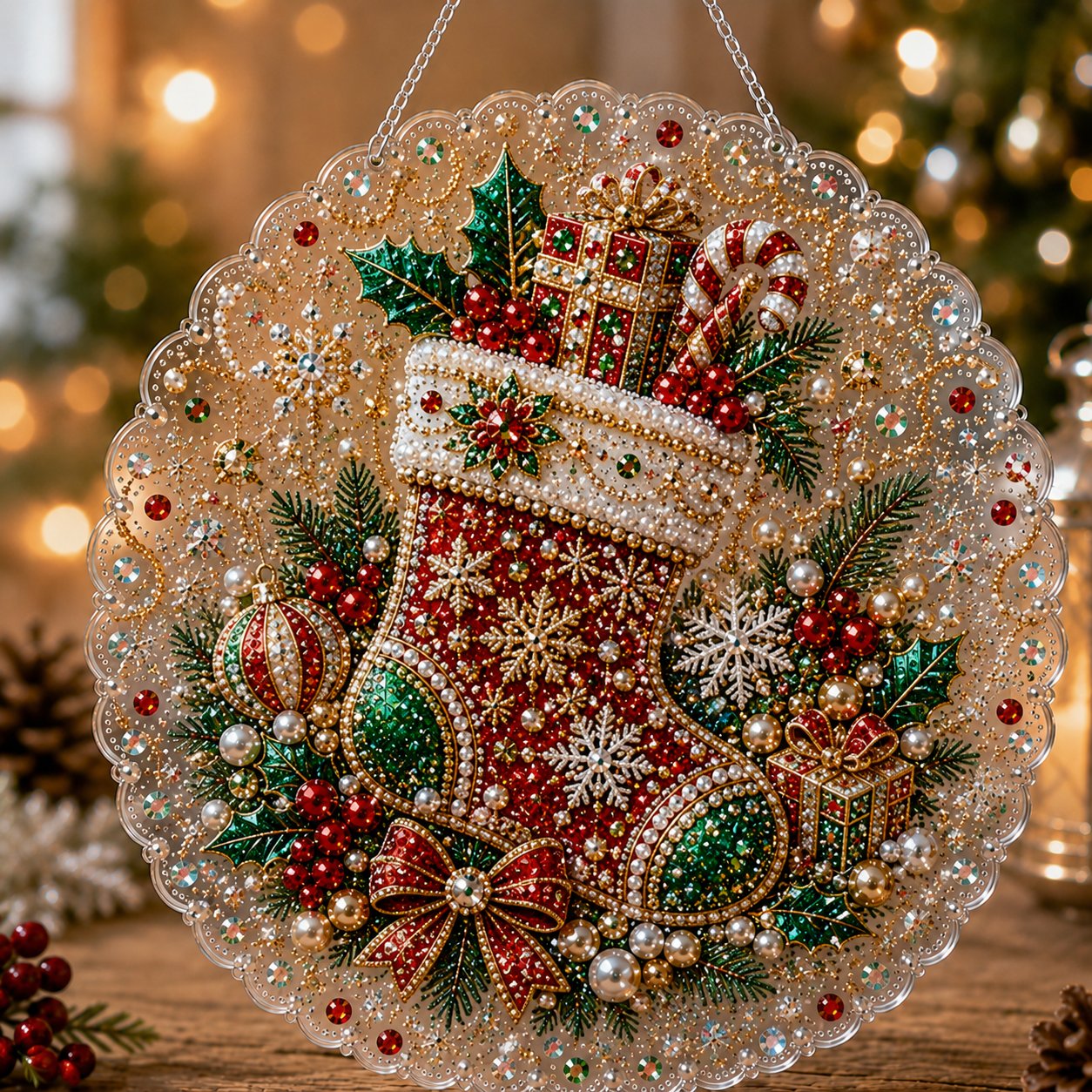 Christmas stocking pearl diamond art hanging ornament