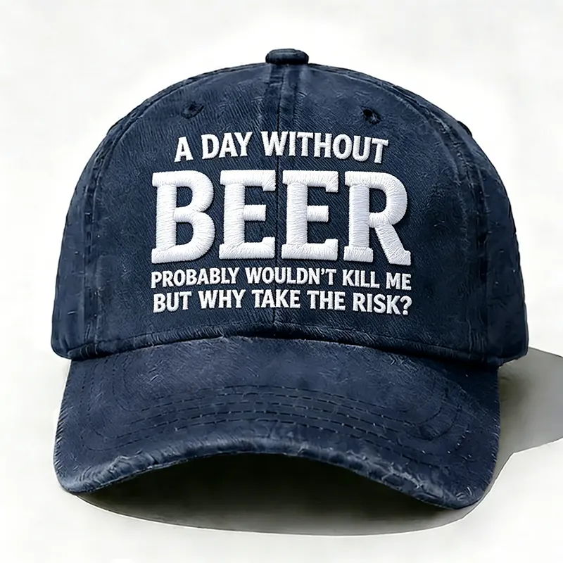 Sea Blue embroidered Why Take the Risk beer hat with curved brim