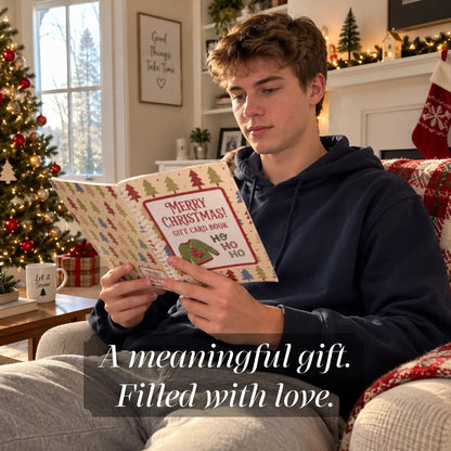 Christmas Gift Card Book For Him opened during a holiday gift moment